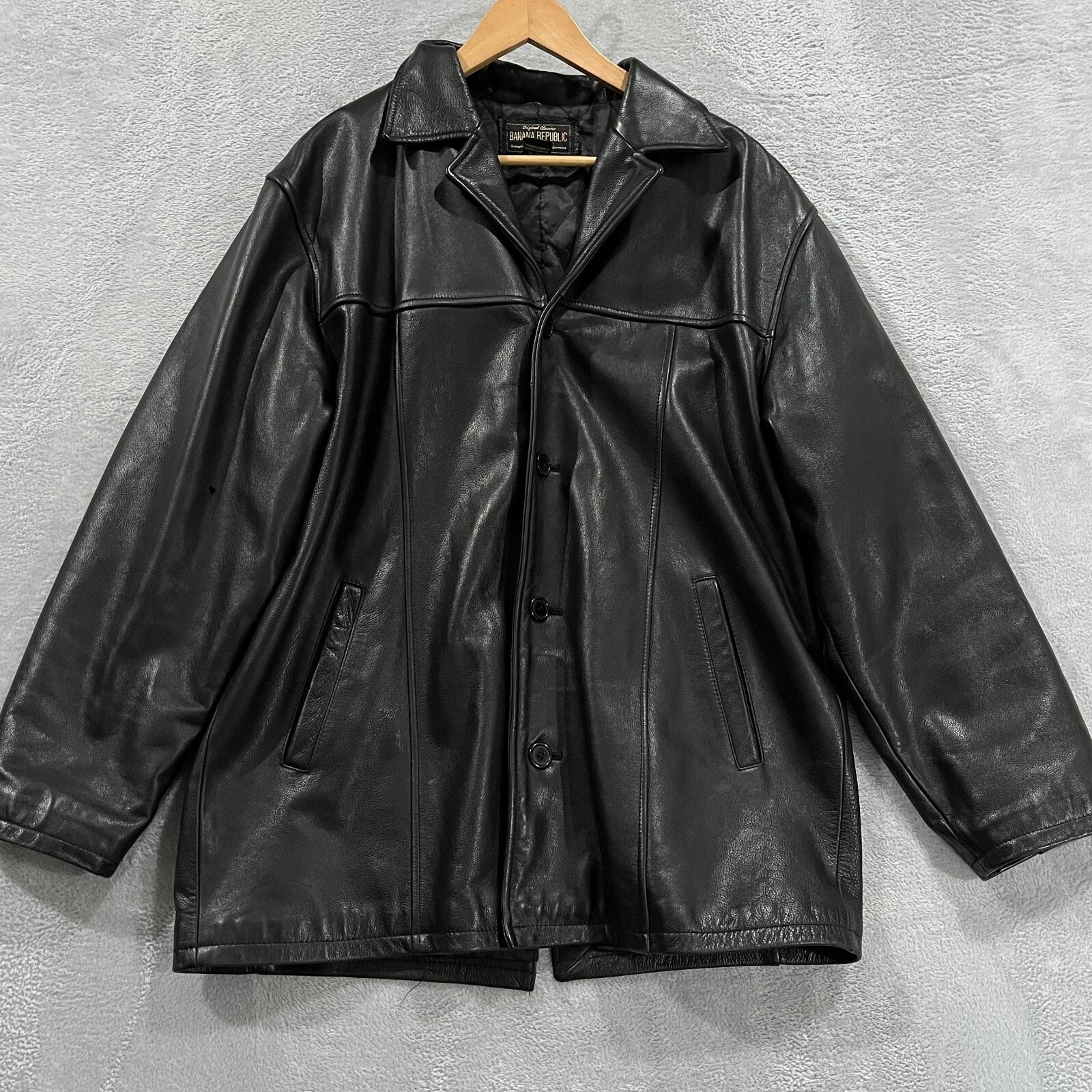 Vtg Banana Republic Leather Jacket Mens L Moto 90s Button Grunge Biker